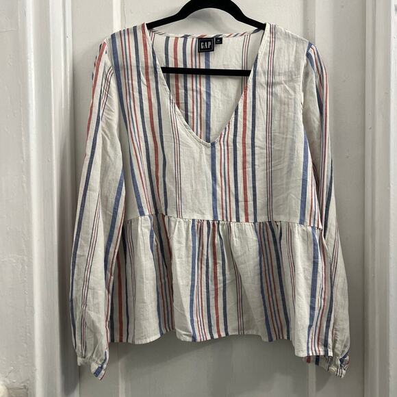GAP Peplum Hem Red White and Blue Stripe Cotton Lightweight Top, size M - Picture 2 of 5